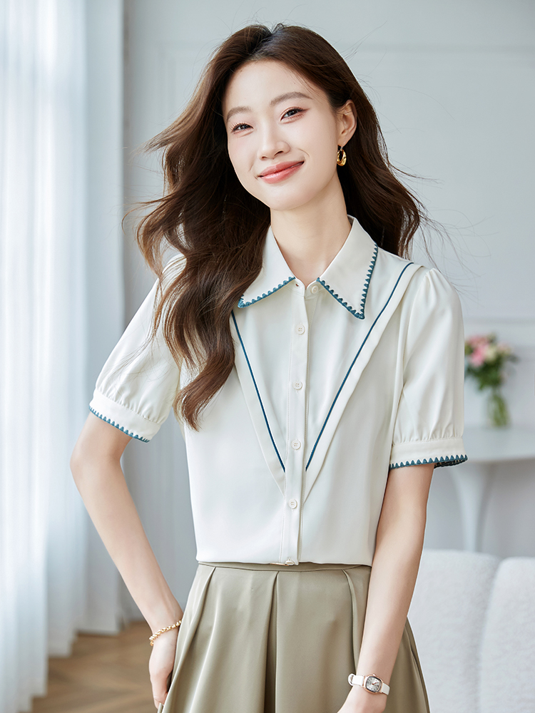 短袖襯衫女2026年夏季新款上衣設計感小眾法式高級感雪紡襯衣