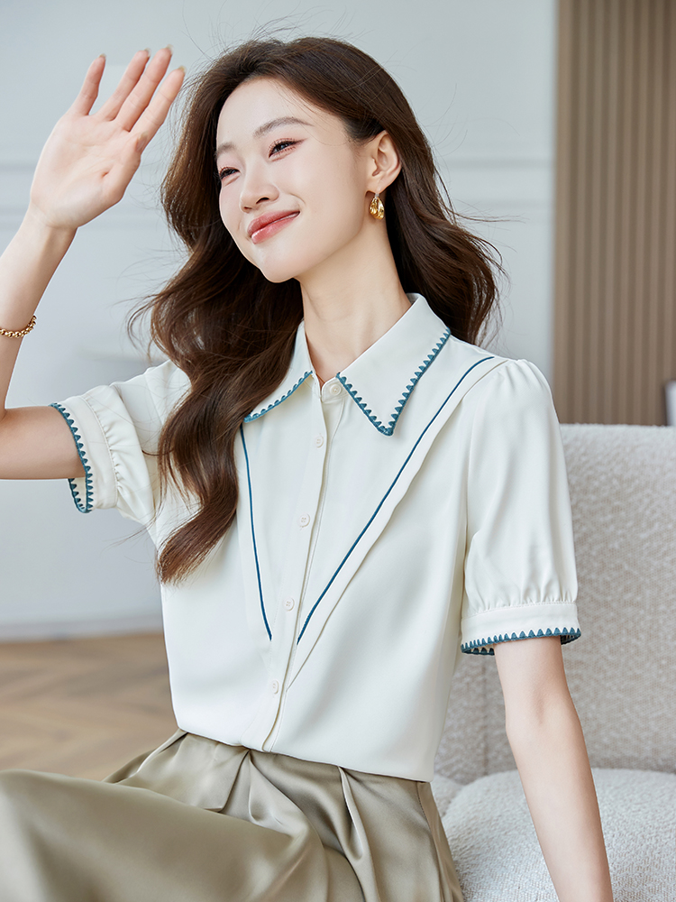 短袖襯衫女2026年夏季新款上衣設計感小眾法式高級感雪紡襯衣
