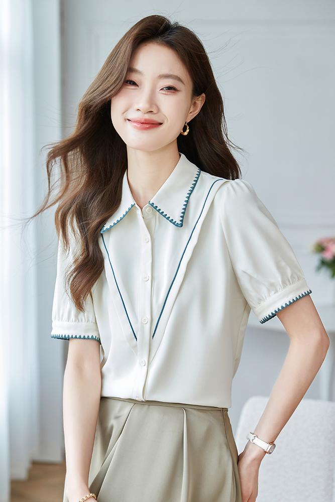短袖襯衫女2026年夏季新款上衣設計感小眾法式高級感雪紡襯衣