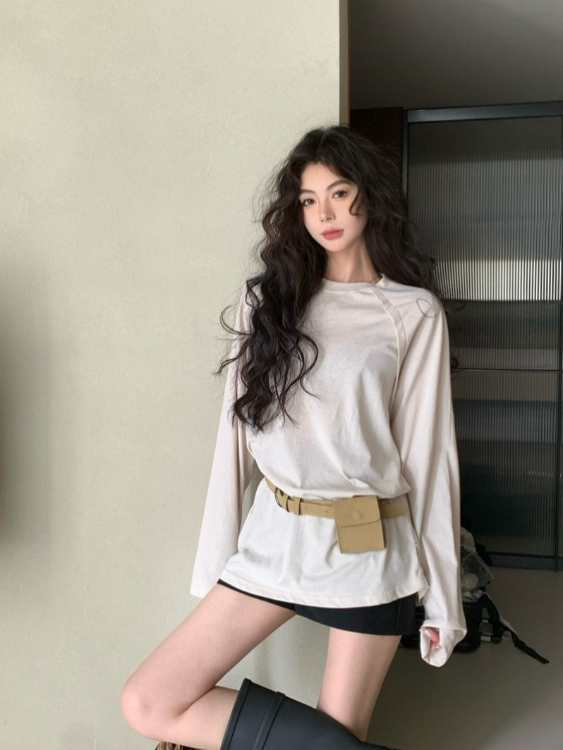 Real shot of summer versatile thin and slightly see-through snowflake cotton loose raglan sleeve T-shirt women's thin long-sleeved sun protection top