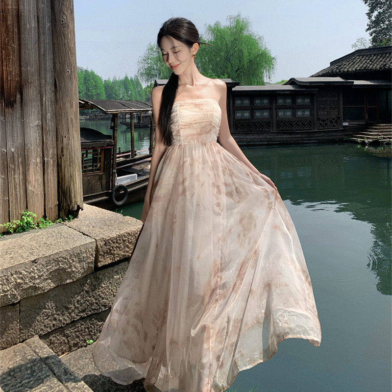 2024新款中式國風日常少女吊帶連衣裙+仙氣飄逸防曬外披兩件套裝