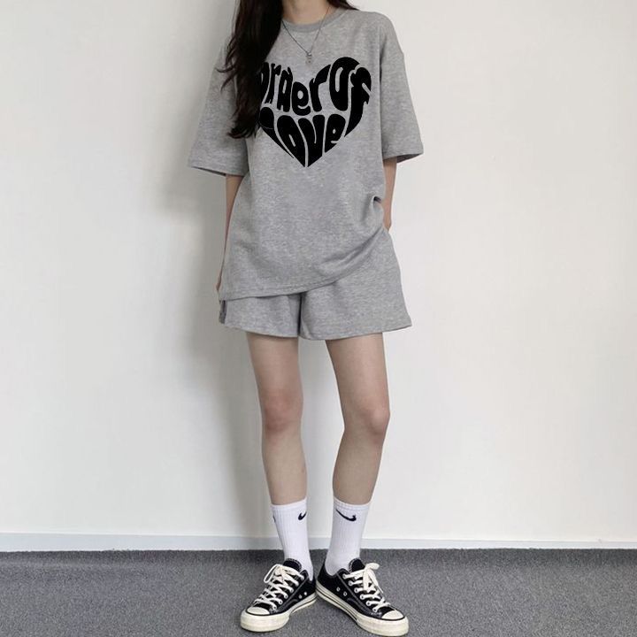 套装女宽松时尚减龄短袖韩国短裤新款休闲夏装字母显瘦