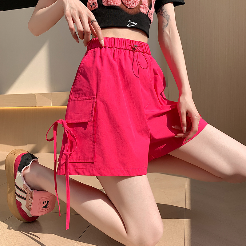 實拍美式工裝褲女2026夏季洗水棉高腰短褲運動寬松休閑闊腿褲子