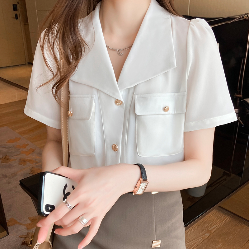 襯衫女設計感小眾杏色翻領上衣2026夏季新款百搭短袖襯衣