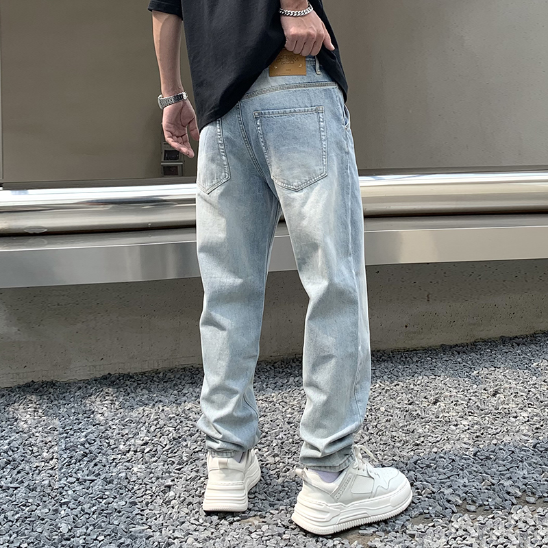 實拍美式高街潮流蝴蝶印花夏季牛仔褲男士寬松百搭痞帥大碼褲子