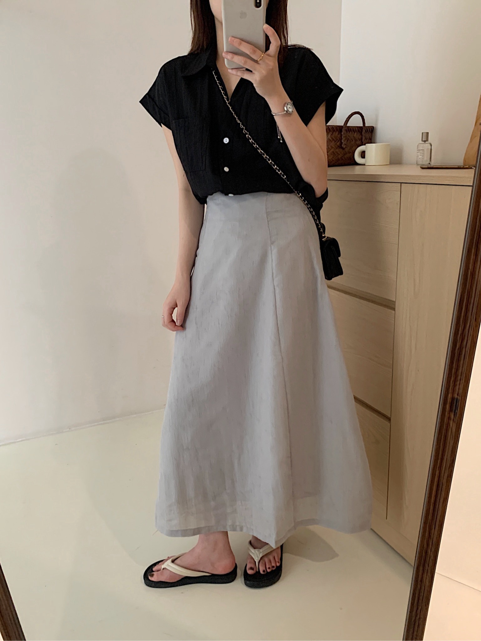 实拍夏季新款简约透气韩版气球半身裙高腰休闲宽松显瘦别致中长裙