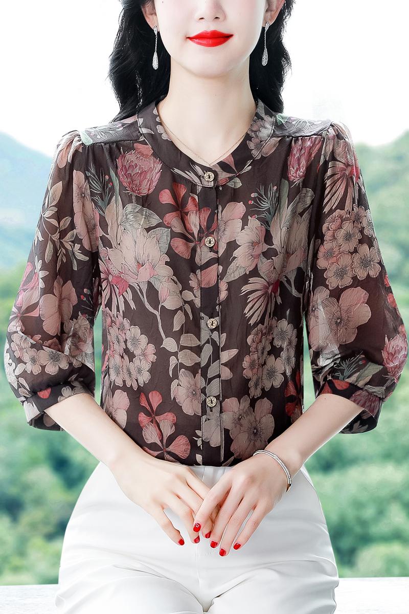 實拍2026新款立領氣質襯衫女韓版大碼寬松媽媽裝遮肉顯瘦洋氣小衫