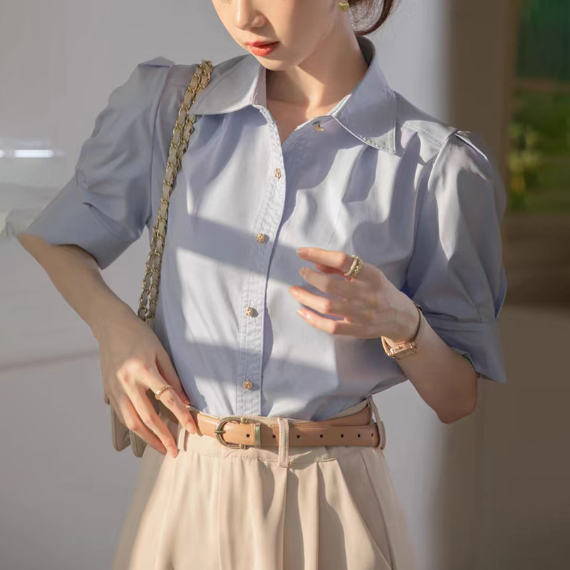 網圖襯衫女中袖高級感職業氣質抗皺工裝寬松短袖正裝半袖襯衣夏季