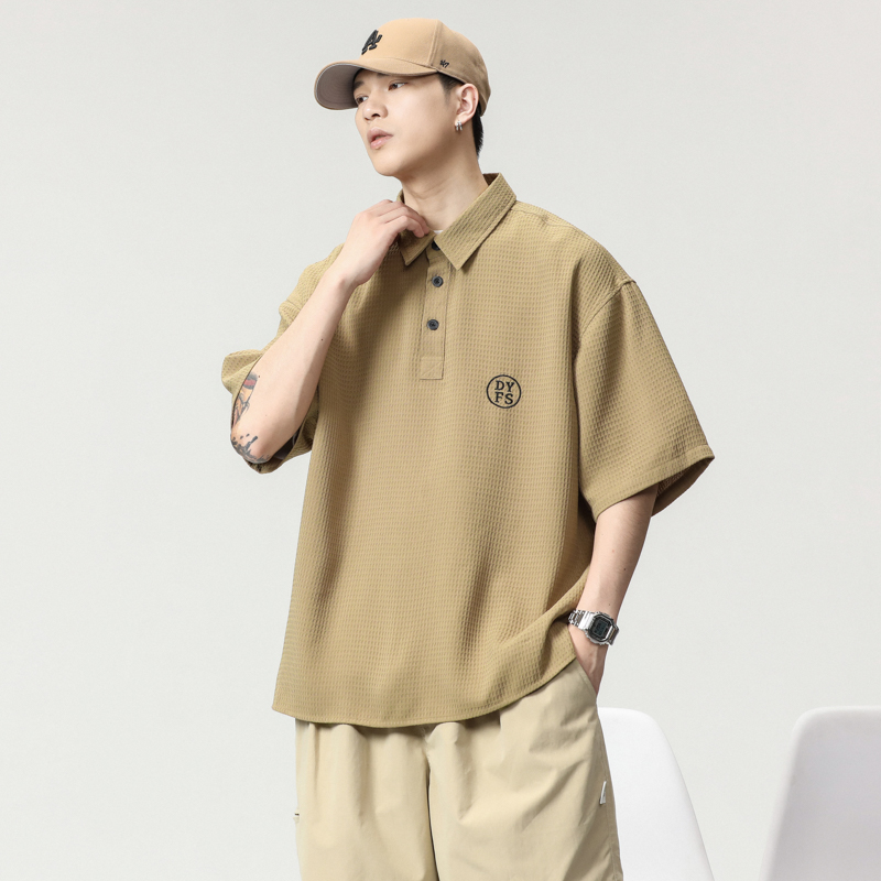 實拍美式復古工裝短袖襯衫男夏季潮牌高級感日系翻領襯衫