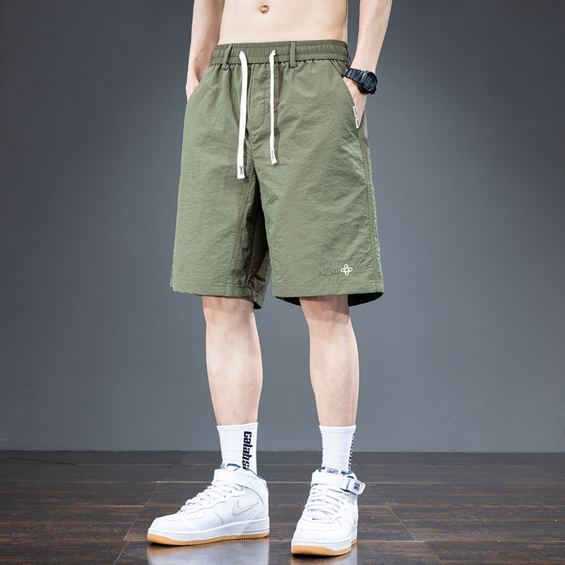 實拍2025夏季冰感速干透氣短褲男寬松百搭簡約潮流刺繡五分褲男