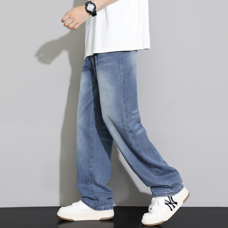 實拍闊腿牛仔褲男夏季新款美式寬松直筒褲褲子青少年潮牌休閑長褲