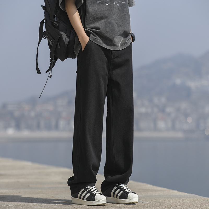 實拍水洗牛仔褲男新款復古水洗做舊顯瘦長褲美式潮牌寬松百搭褲子