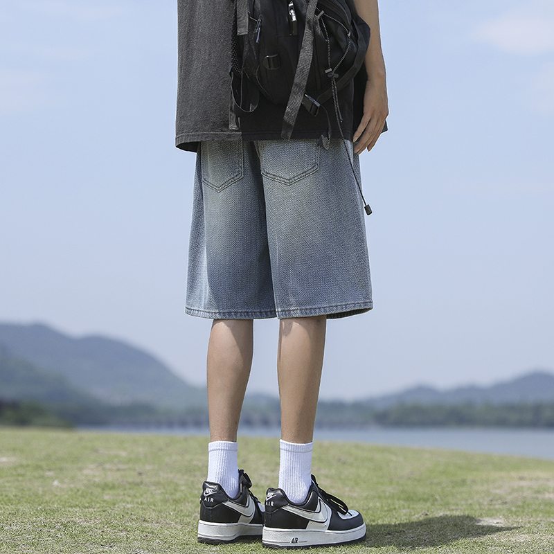 實拍2026夏季新款星空紋牛仔短褲男薄款潮牌寬松五分褲子