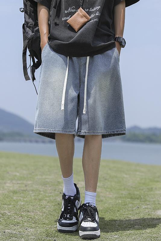 實拍2026夏季新款星空紋牛仔短褲男薄款潮牌寬松五分褲子
