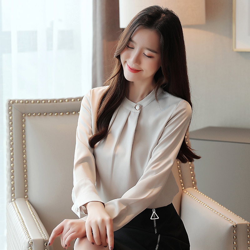 2026春秋新款職業襯衫女設計感小眾韓版長袖緞面雪紡套頭上衣女