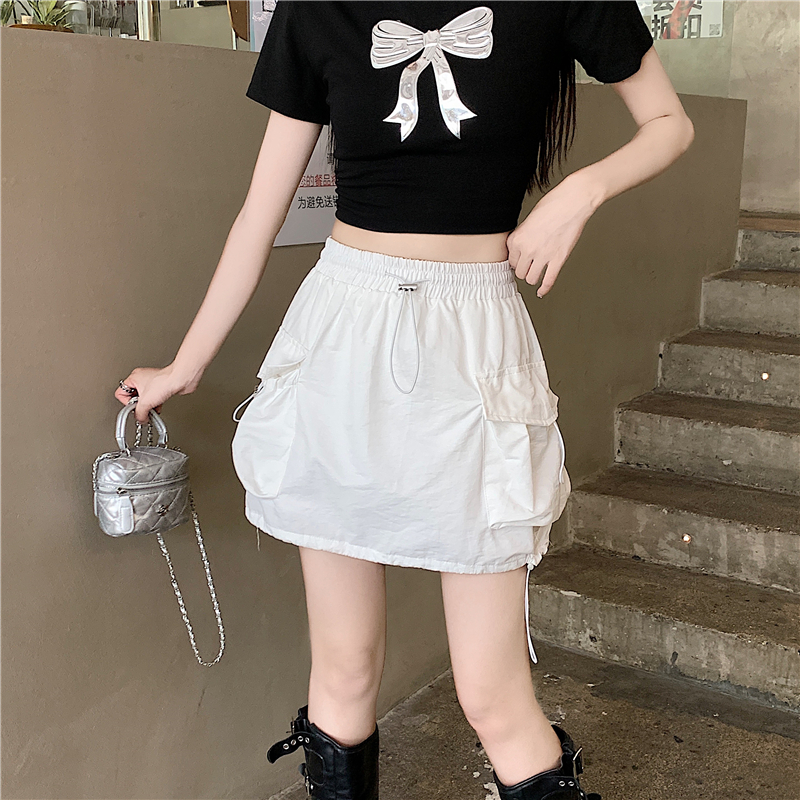 實拍實價 工裝裙女夏季包臀新款韓版休閑百搭復古防走光A字半身裙
