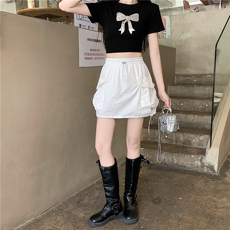 實拍實價 工裝裙女夏季包臀新款韓版休閑百搭復古防走光A字半身裙