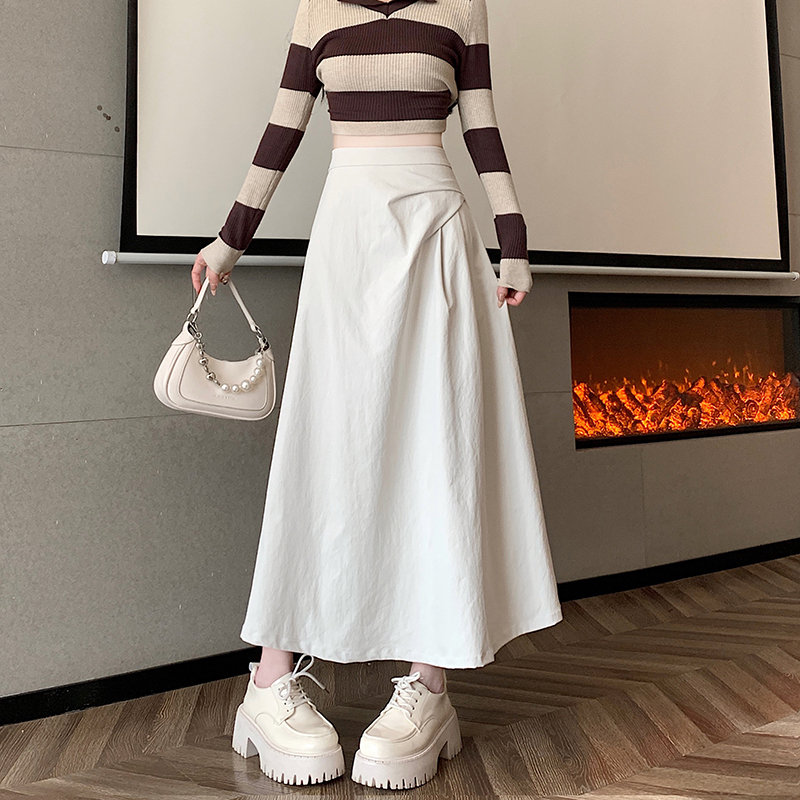 實拍高腰顯瘦a字傘裙半身裙子女秋季新款小個子氣質長裙女