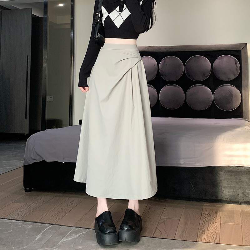 實拍高腰顯瘦a字傘裙半身裙子女秋季新款小個子氣質長裙女