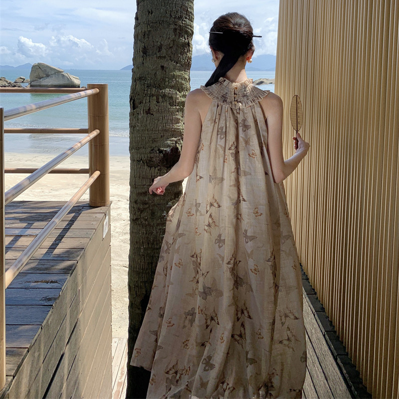 海邊度假風a字連衣裙女春夏季氣質長裙子多巴胺穿搭春夏天