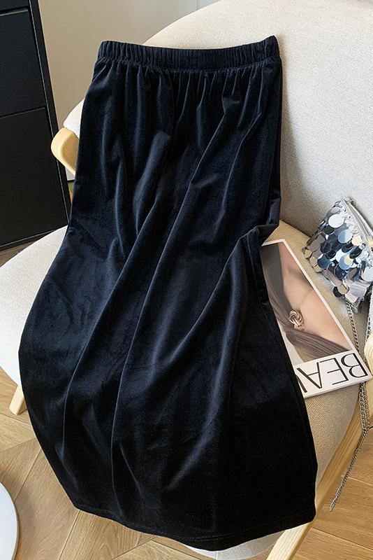 實拍金絲絨高腰開叉半身裙女2024秋季新款氣質包臀a字一步中長裙