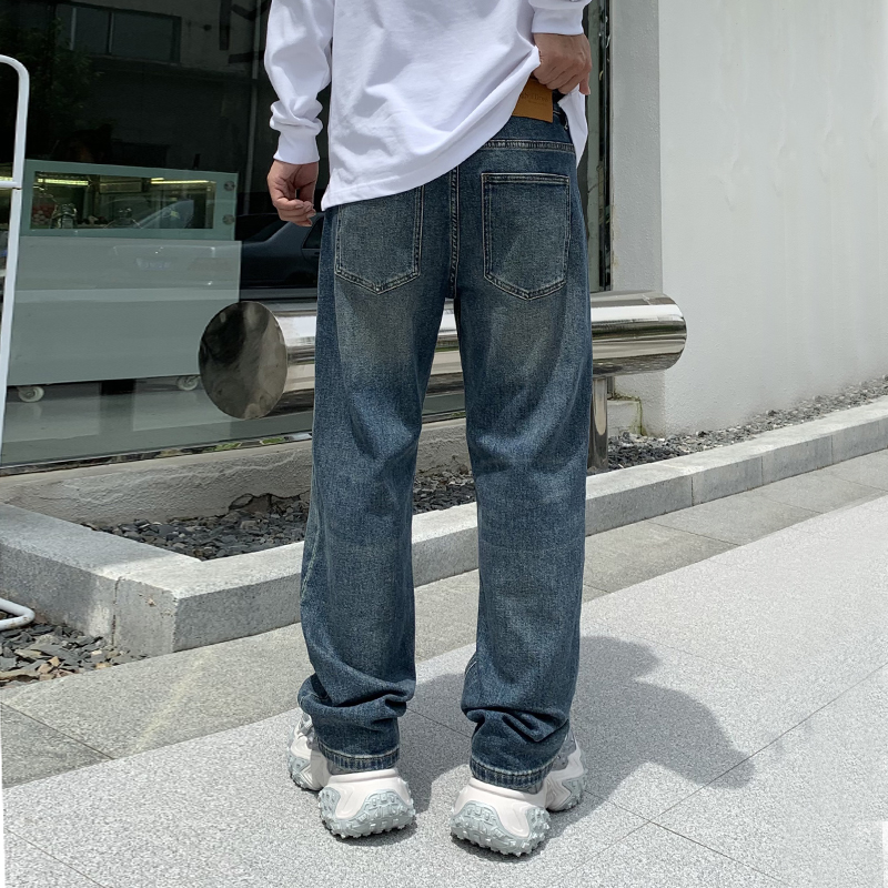 實拍高品質牛仔褲男士秋冬新款直筒美式高街vibe潮流彈力褲子