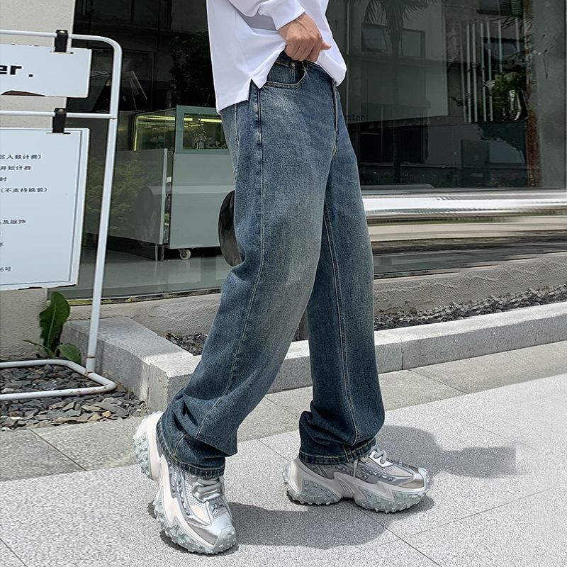 實拍高品質牛仔褲男士秋冬新款直筒美式高街vibe潮流彈力褲子
