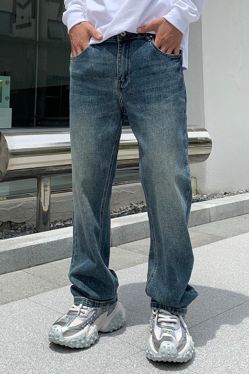 實拍高品質牛仔褲男士秋冬新款直筒美式高街vibe潮流彈力褲子