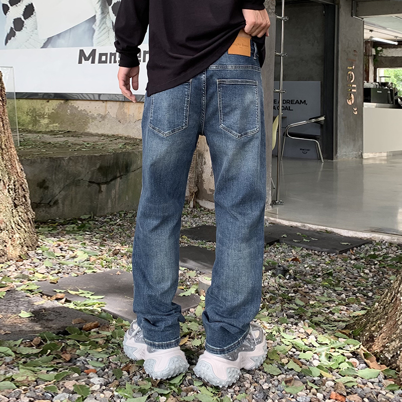 實拍高品質牛仔褲男2024秋冬新款直筒美式高街vibe潮流彈力褲子
