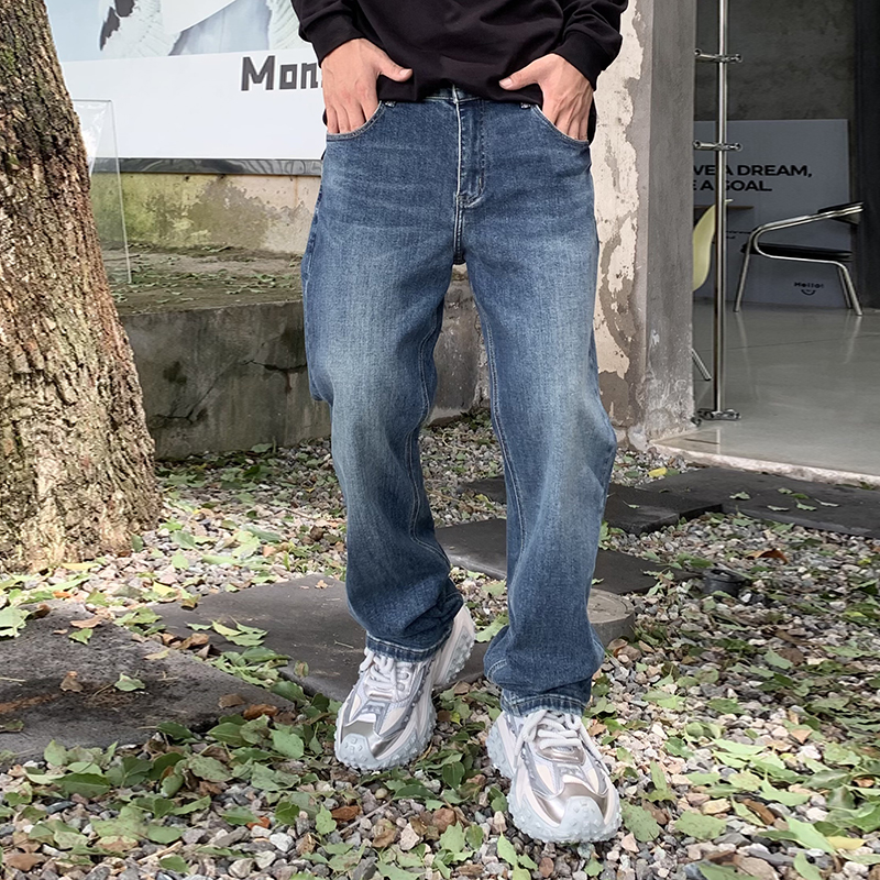 實拍高品質牛仔褲男2024秋冬新款直筒美式高街vibe潮流彈力褲子