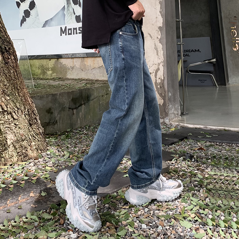 實拍高品質牛仔褲男2024秋冬新款直筒美式高街vibe潮流彈力褲子