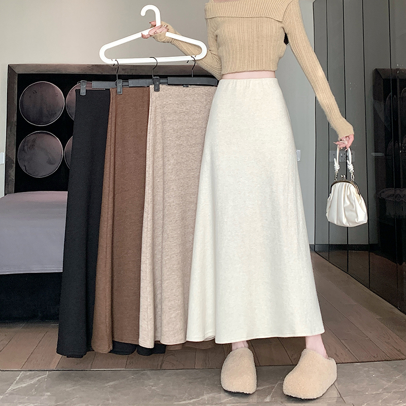 实拍实价2024秋冬新款针织鱼尾长裙高腰洋气糯米A字裙半身裙