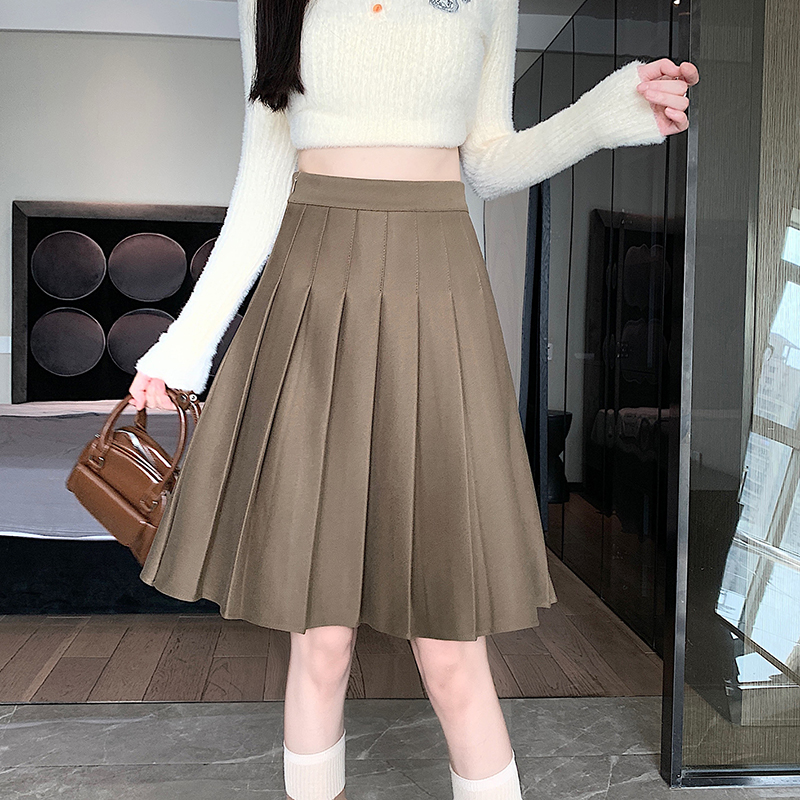 實拍中長款毛呢百褶裙女半身裙新款小個子a字秋冬高腰顯瘦jk短裙
