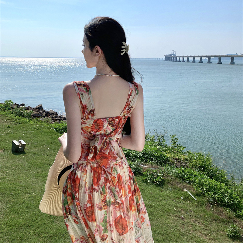 輕薄天絲亞麻兩穿定位花裙子女夏天2024新款連衣裙