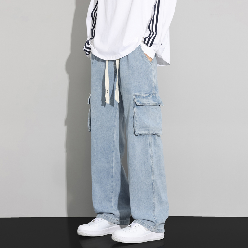 實拍秋冬工裝牛仔褲男潮流復古休閑長褲美式街頭潮牌寬松直筒褲