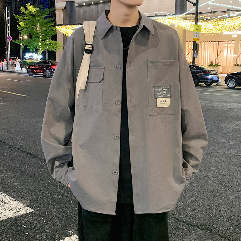 實拍2024秋季新款潮牌長袖襯衣男潮流百搭工裝男士長襯衫