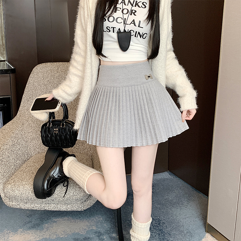 實拍2025新版紅甜辣風百搭修身高腰毛呢百褶裙半身裙 女