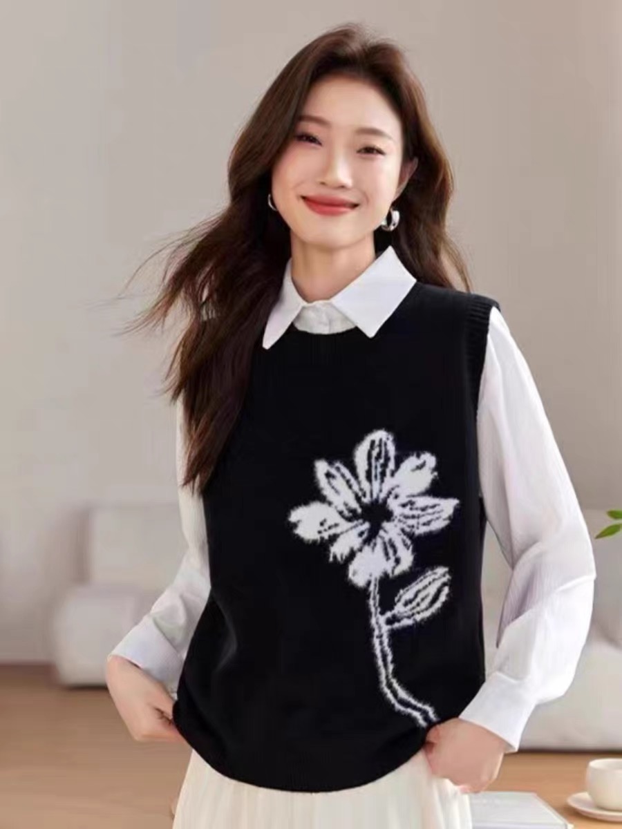 針織馬甲女2026早春新款春秋坎肩上衣襯衫外搭灰色背心