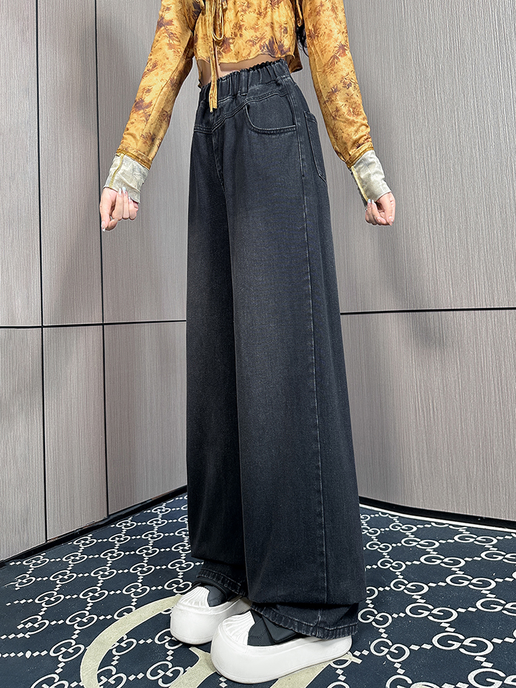 實拍 加絨牛仔長褲寬松高腰直筒闊腿褲拖地顯瘦加肥大碼女裝230斤