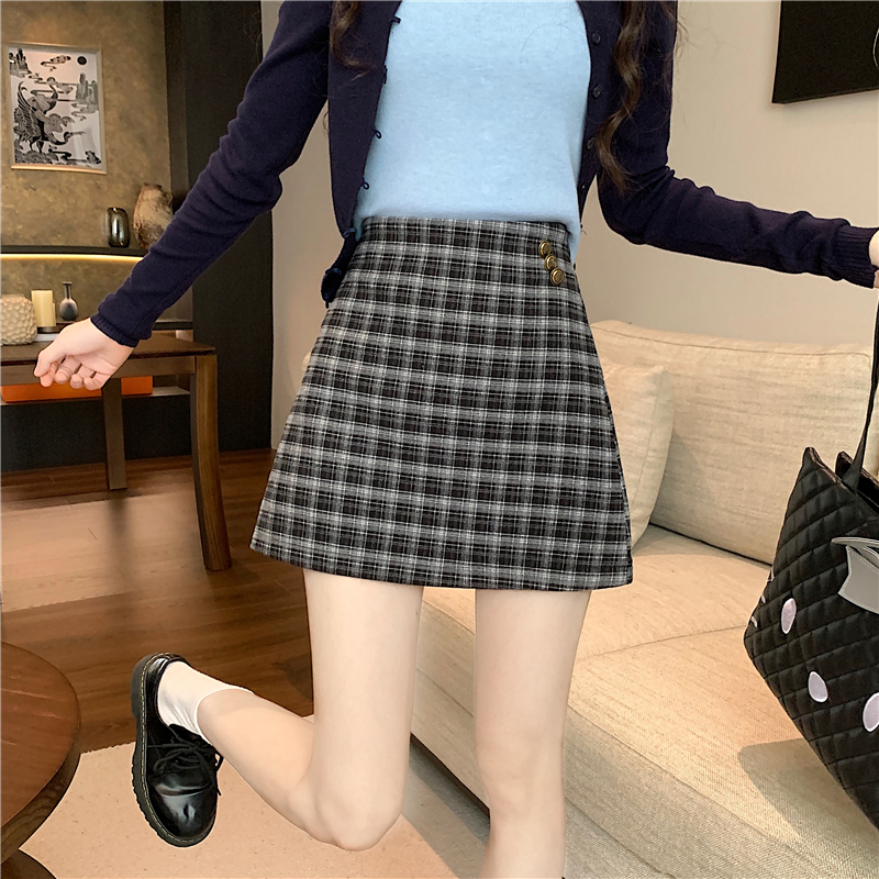 實拍實價 秋冬季小個子韓風格子女高腰顯瘦減齡百搭A字半身裙短裙