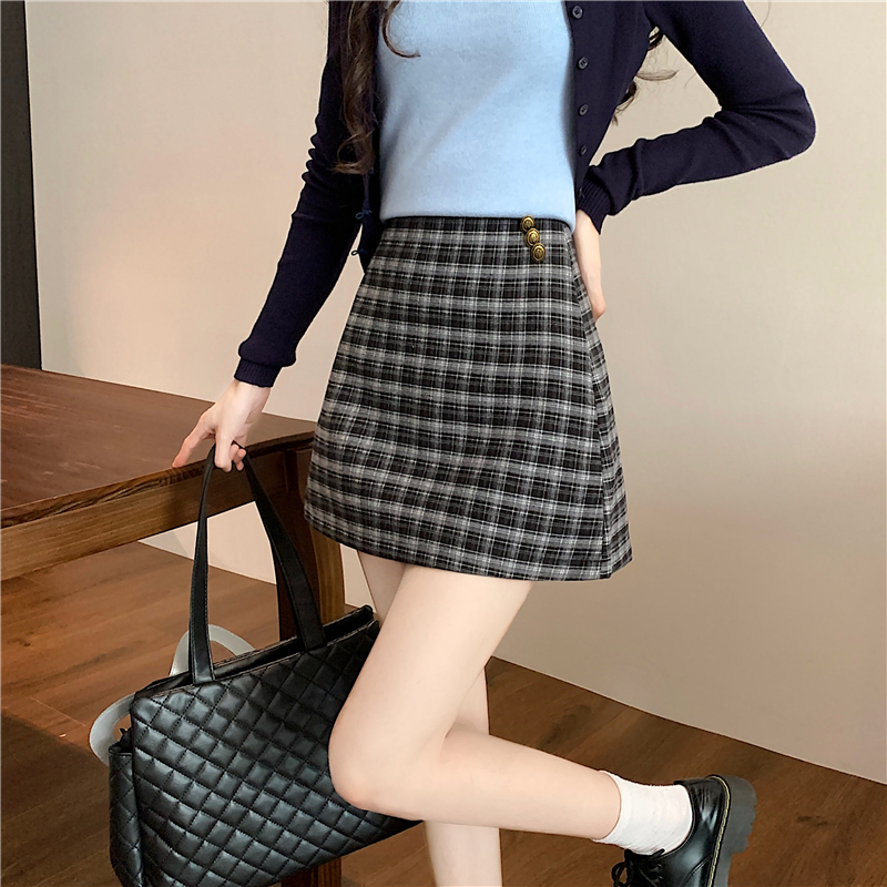 實拍實價 秋冬季小個子韓風格子女高腰顯瘦減齡百搭A字半身裙短裙