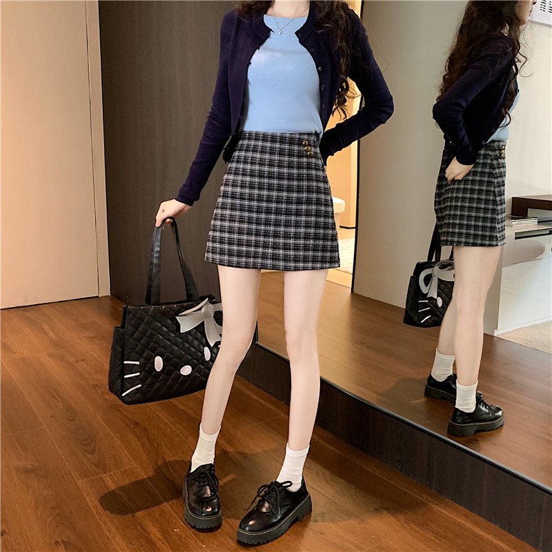 實拍實價 秋冬季小個子韓風格子女高腰顯瘦減齡百搭A字半身裙短裙