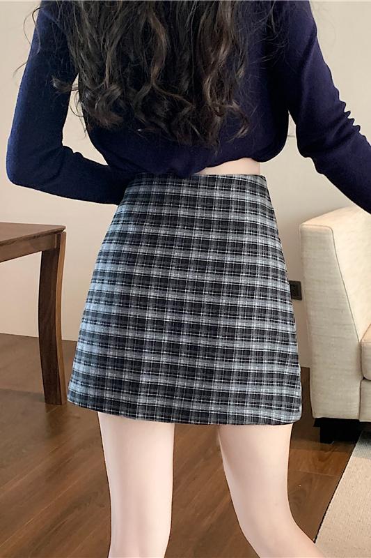 實拍實價 秋冬季小個子韓風格子女高腰顯瘦減齡百搭A字半身裙短裙