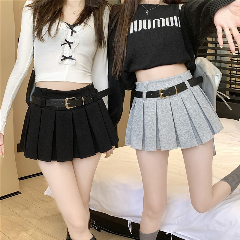 實拍實價 辣妹高腰百褶半身裙女秋冬季小個子顯瘦防走光A字短裙褲