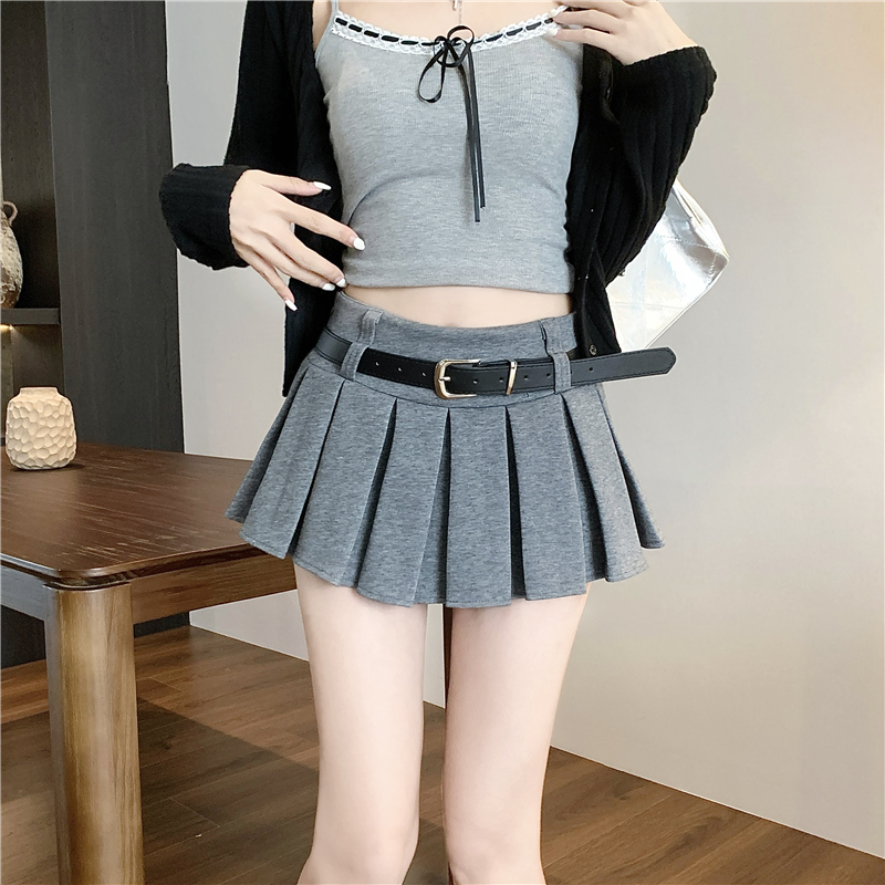 實拍實價 辣妹高腰百褶半身裙女秋冬季小個子顯瘦防走光A字短裙褲