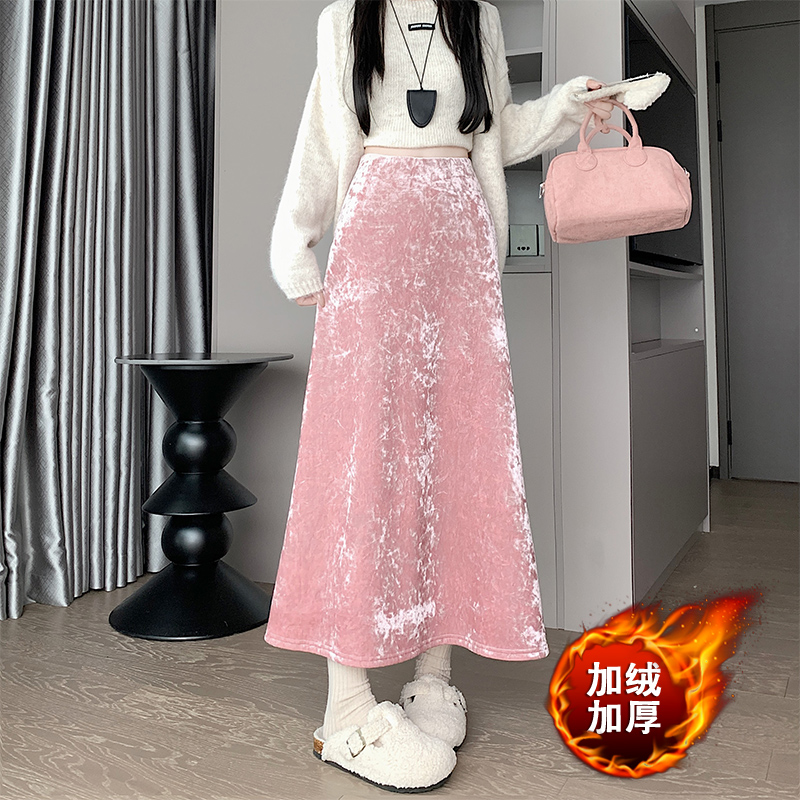 實拍2025新網紅 高級絲絨親膚半身包臀魚尾長裙松緊腰中長裙