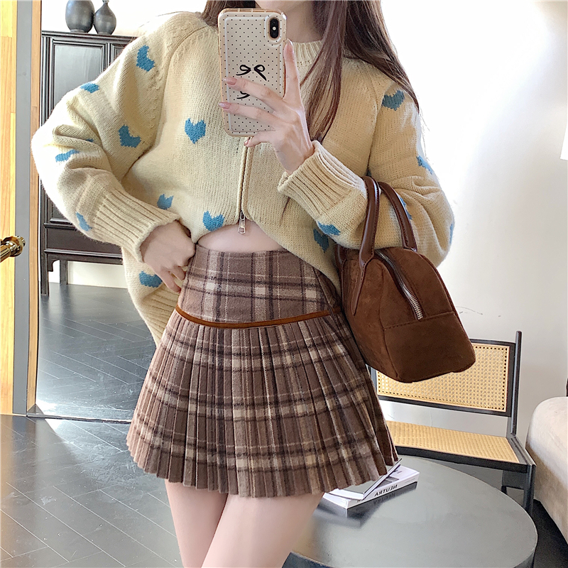 實拍實價 毛呢半身裙女秋冬防走光百褶裙高腰裙子百搭半裙a字短裙