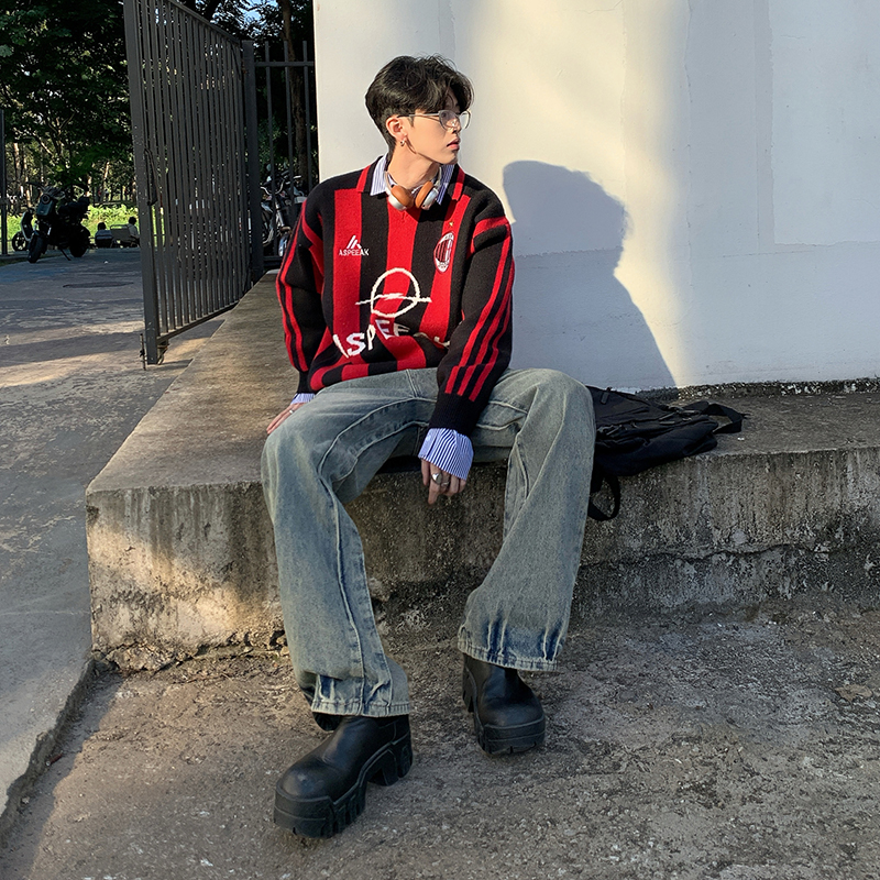 實拍春秋潮牌高街CleanFit水洗泥染微喇叭長褲hiphop復古牛仔褲