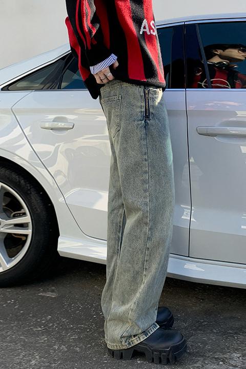 實拍春秋潮牌高街CleanFit水洗泥染微喇叭長褲hiphop復古牛仔褲