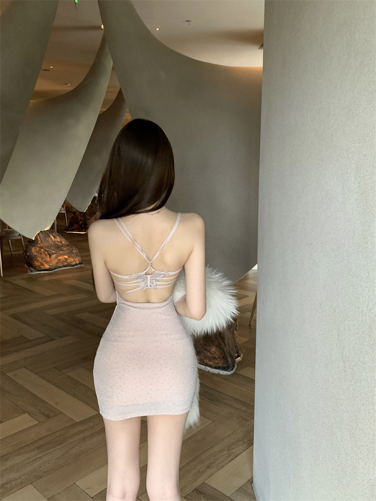實拍實價 辣妹燙鉆露背修身顯瘦包臀連衣裙短款